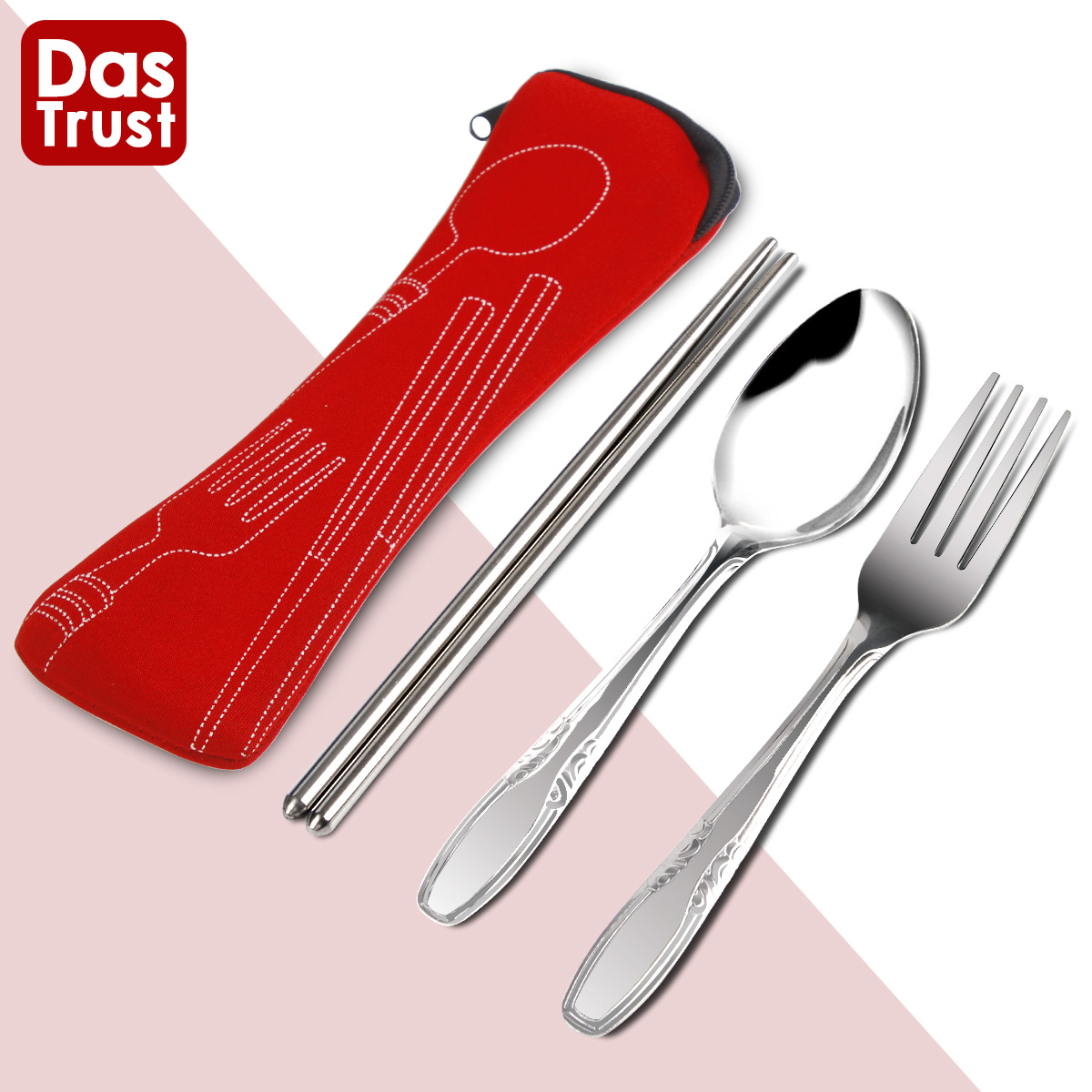 便携筷子勺子套装一人食儿童餐具三件套不锈钢叉子单人学生收纳盒