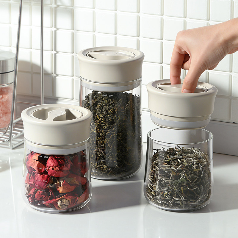 LISSA旋转茶叶密封罐食品级玻璃茶叶罐储茶罐防潮陈皮储存收纳罐,餐饮具,茶叶罐,淘宝优惠券,粉丝福利购,淘宝优惠卷
