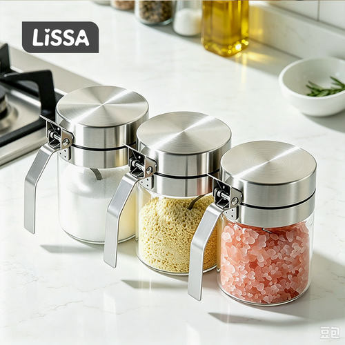 lissa不锈钢调料罐防潮玻璃盐罐