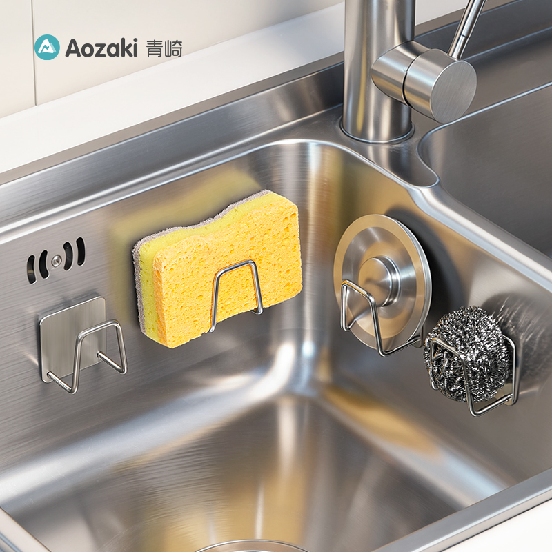 不锈钢海绵置物架2025新款厨房水槽沥水架免打孔钢丝球抹布收纳架