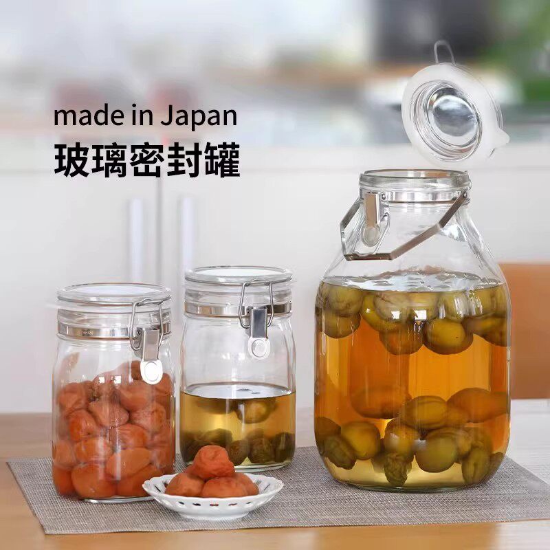 日本进口玻璃密封罐带提手青梅酒罐家用泡酒专用坛子大容量空瓶