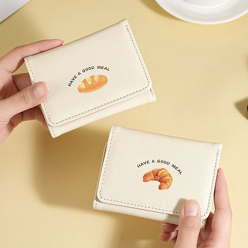 黄油吐司_ins可爱奶黄色短款钱包韩版卡通三折学生小众卡包零钱包