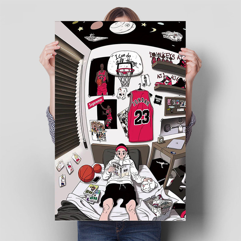 潮牌鞋插画海报大学寝室墙贴画男生生日礼物挂画A篮球鞋装饰壁画