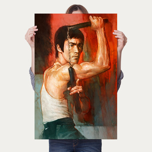 李小龙挂画双节棍复古海报装饰画武术馆墙壁画散打拳击搏击房贴画