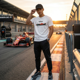 纯棉白色 创意潮牌纯棉简约上衣小众半袖 法拉利F1赛车短袖 t恤个性