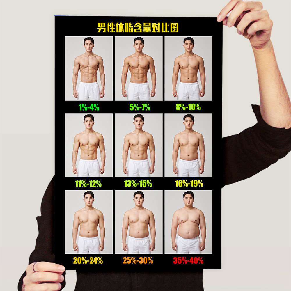 男性体脂对比图海报减肥装饰画健身房肌肉励志贴画墙壁画寝室挂画