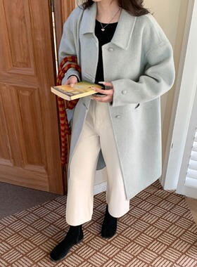 3th Morning 配挂包 韩系复古翻领宽松羊毛双面呢大衣ZY3490