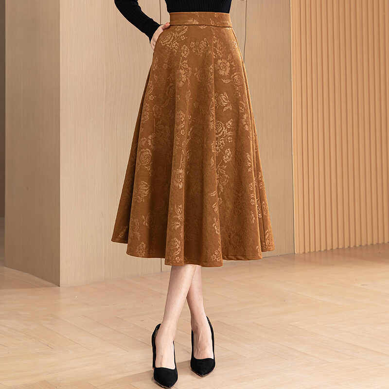 高端提花a字裙半身裙女2025秋冬新款垂感新中式复古百搭大码伞裙