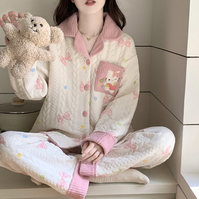 睡衣女款春秋季空气夹棉加厚可爱