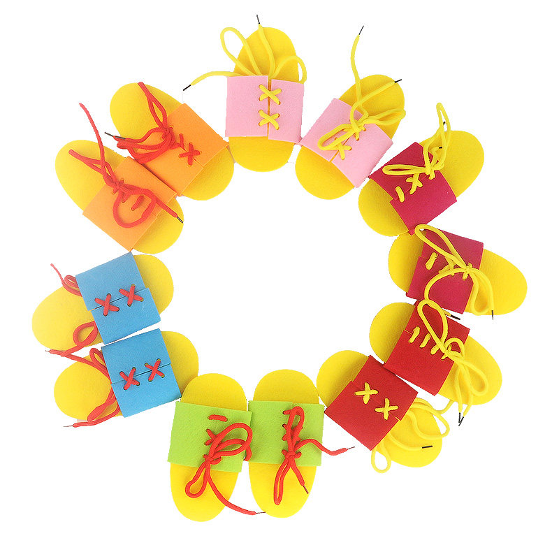 早教亲子教具不织布拖鞋系鞋带穿鞋带幼儿园区角玩具活动区域材料