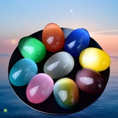 猫眼石彩色石把玩件矿石宝石摆件鱼缸造景装 饰原石水晶玻璃鸡蛋形