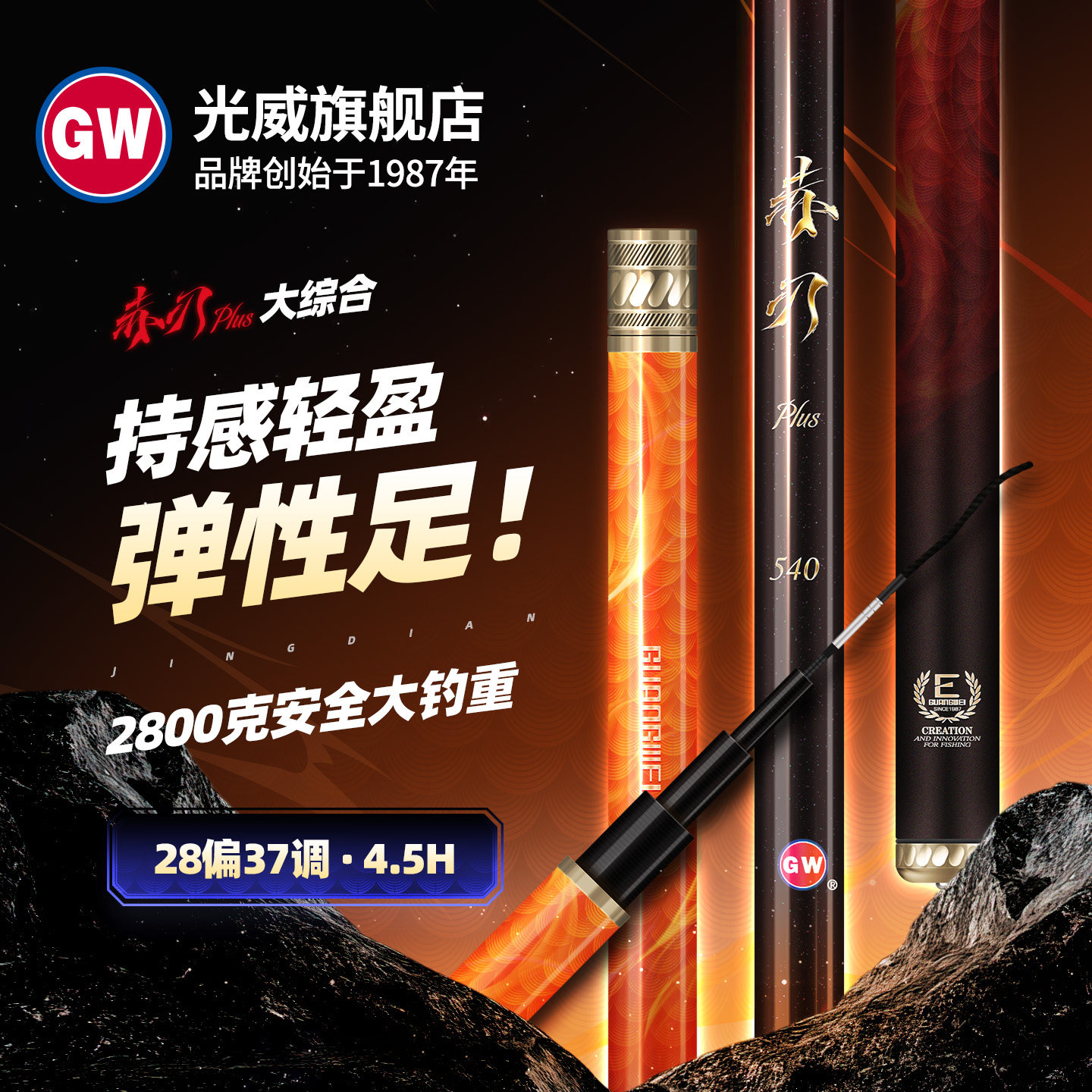 光威赤刃plus版大综合鱼竿手杆碳素超轻超硬台钓竿28偏37调鲫鲤