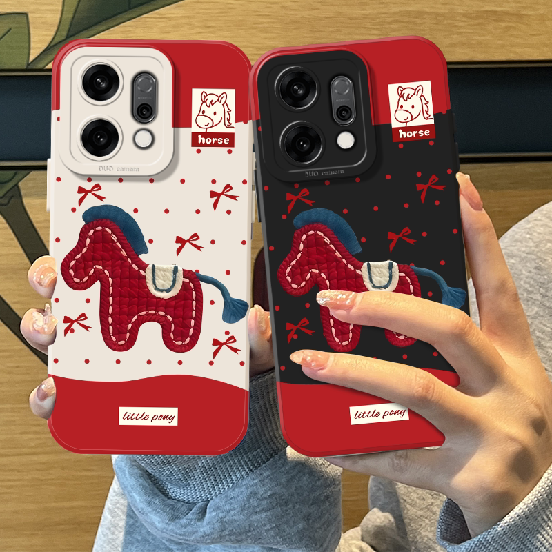刺绣小马手机壳适用opporeno15pro毛绒14马年13新款12新年11本命年10情侣rone9por红色8秋冬7氛围感6女5外壳
