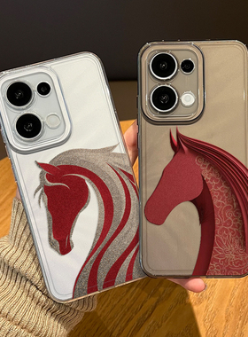 鎏金剪纸马手机壳适用opporeno15pro本命年14新年13新款12过年11透明10情侣rone9por马年8限定7红色6男5外壳