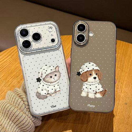 波点睡衣猫狗手机壳适用任意机型