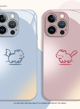 渐变小狗猫咪手机壳适用苹果16情侣17一对iphone15promax华为pura80pro高颜值mate70小米14红米iqoo13套vivo