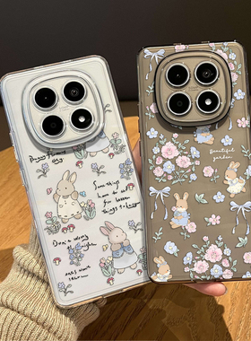 碎花兔子手机壳适用红米note15pro透明14少女13可爱turbo4小众12高级感11t新款3闺蜜10小清新9套外壳redmi十+