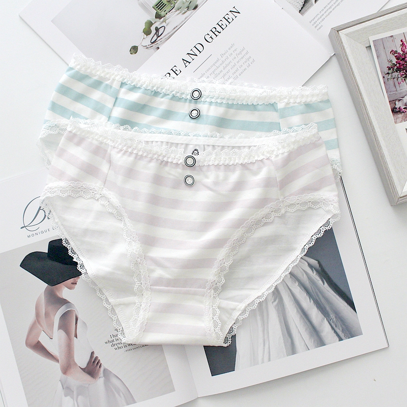 日系简约风条纹学生少女包臀内裤