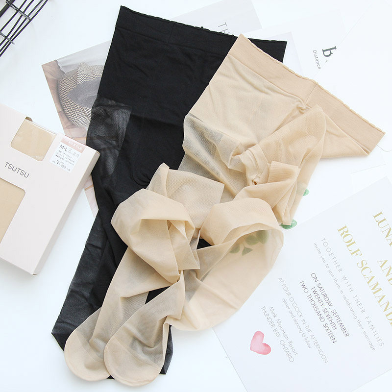 tsu夏季任意剪防勾丝超薄隐形黑色天鹅绒包芯丝连裤袜肤色3双装