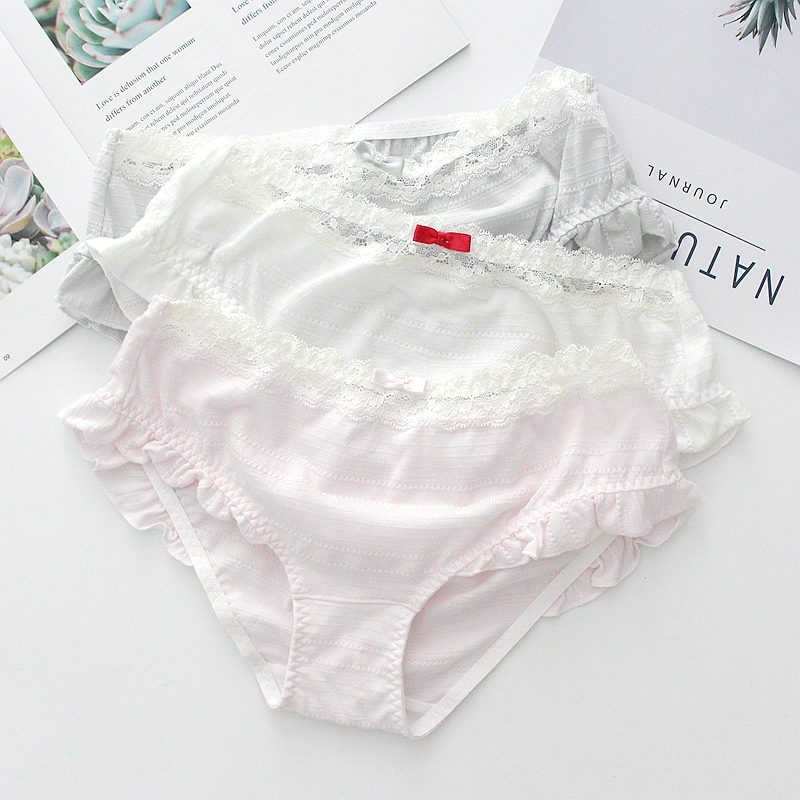 日系甜美蕾丝提花纯棉少女内裤