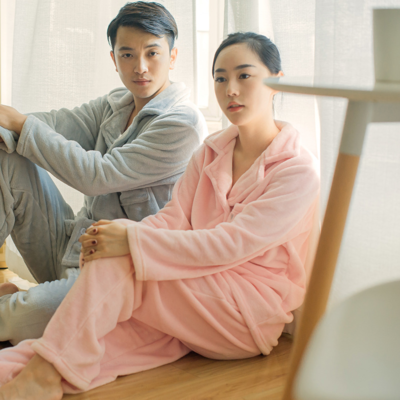 八月格桑法兰绒日系大码情侣套装