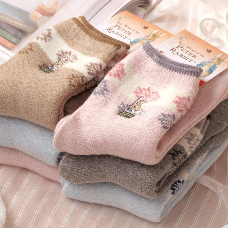 秋冬森系保暖兔羊毛混纺卡通兔兔女袜子小花毛巾袜加厚毛圈袜,女士内衣/男士内衣/家居服,中筒袜,淘宝优惠券,粉丝福利购,淘宝优惠卷