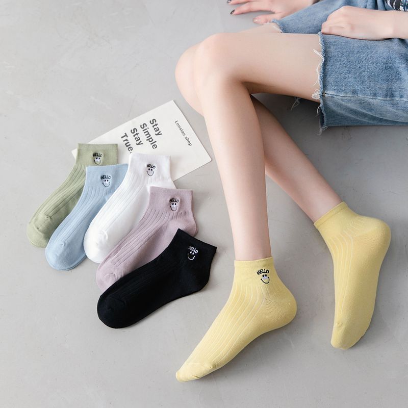 短筒春夏女士笑脸刺绣