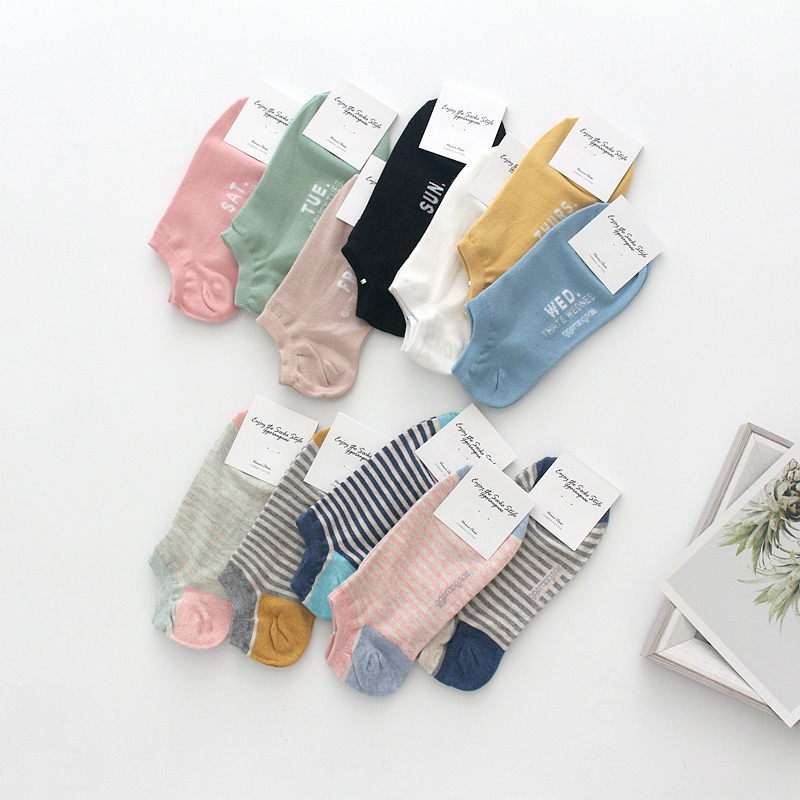 韩国进口春夏女袜精梳棉条纹女士船袜森系纯色全棉袜子学生短袜