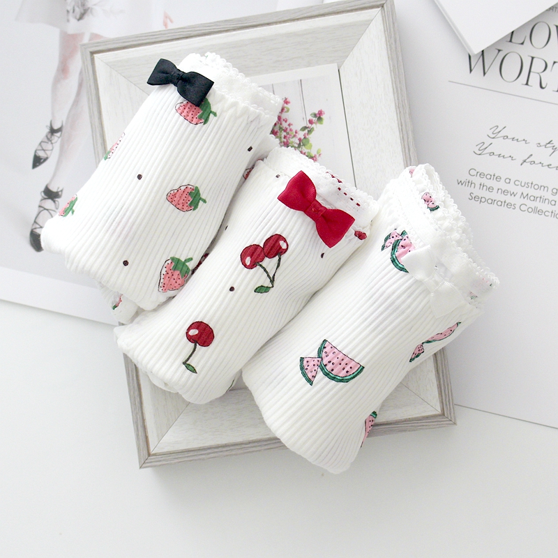 3条装草莓樱桃卡通水果螺纹少女