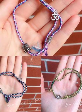 om瑜伽简约混色手绳韩版棉线编织