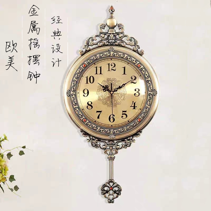 金属豪华创意风美式摇摆石英钟表