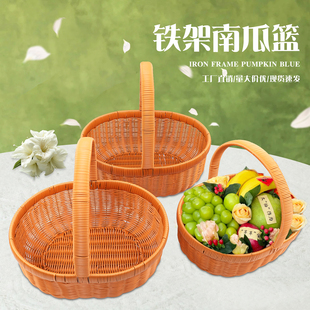 法式仿藤编水果篮藤编花篮送礼包装花纸袋蔬菜采摘篮子手提鸡蛋篮