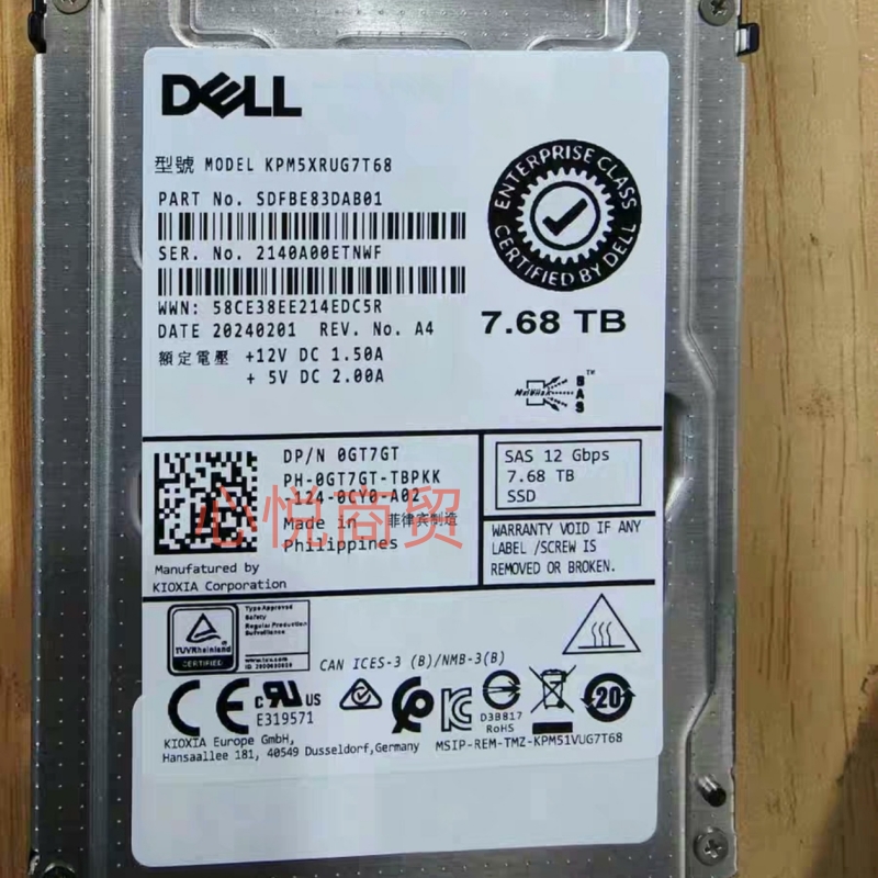 DELL 0GT7GT KPM5XRUG7T68 7.68T SAS 12gb MD ME存储SSD固态硬盘
