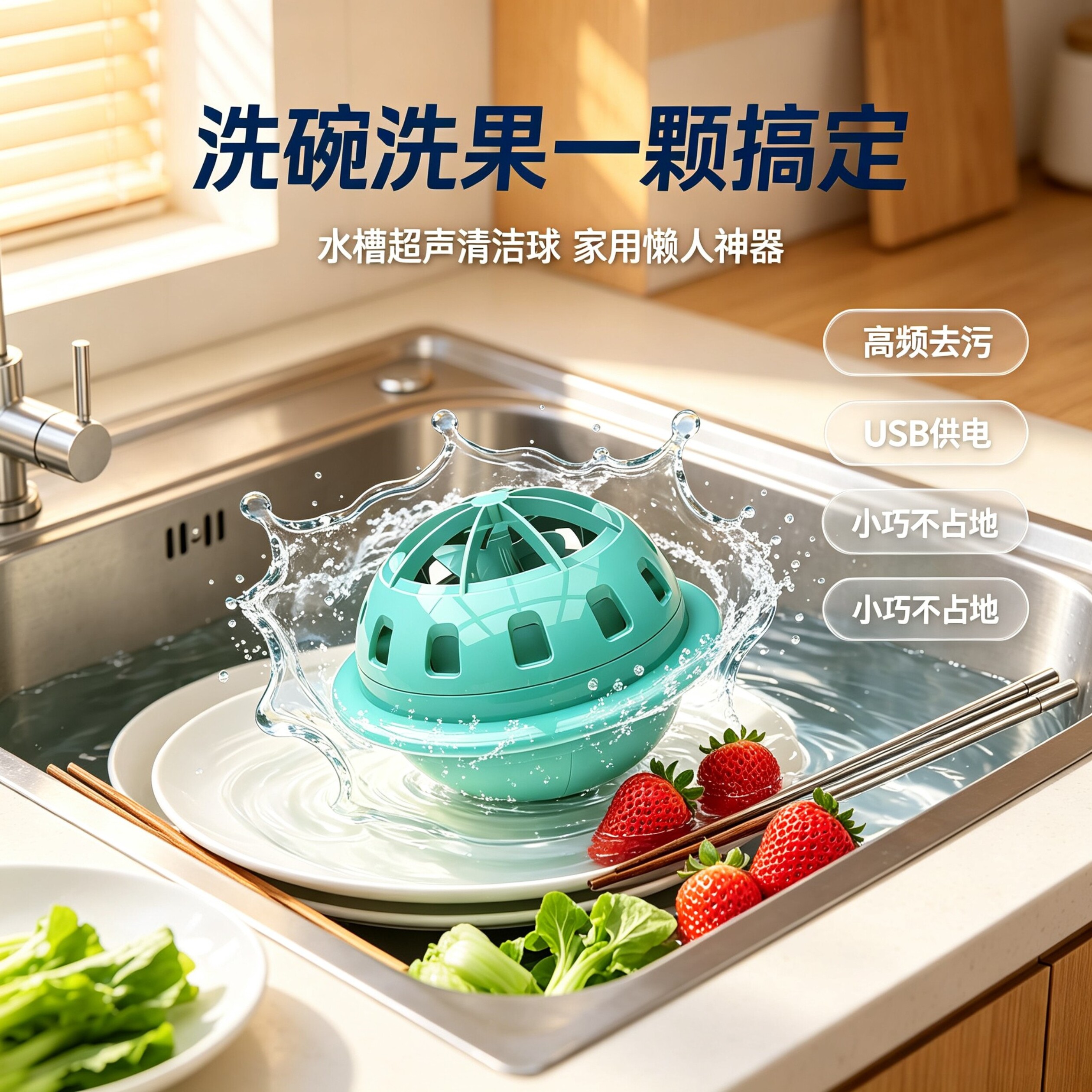 超声波洗碗机小型家用果蔬清洗机迷你免安装水槽洗碗机全自动清洗