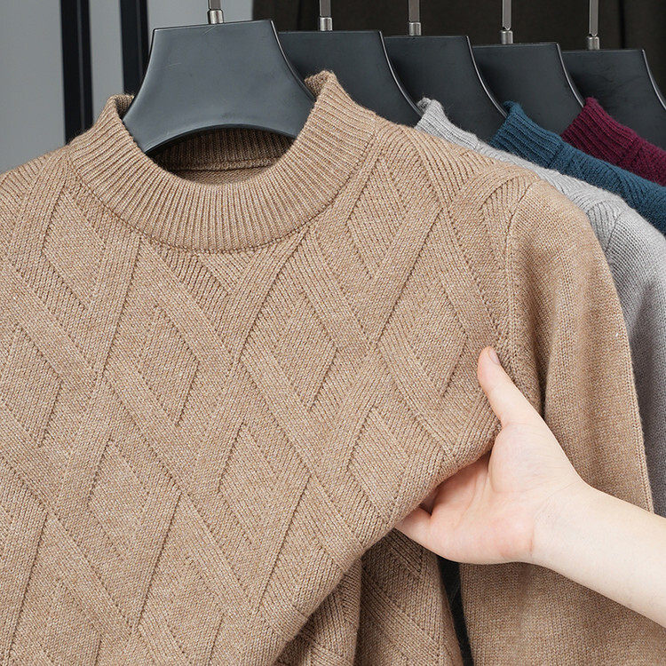 新款加厚粗针圆领针织衫男 纯色套头男士保暖秋冬季时尚毛衣经典
