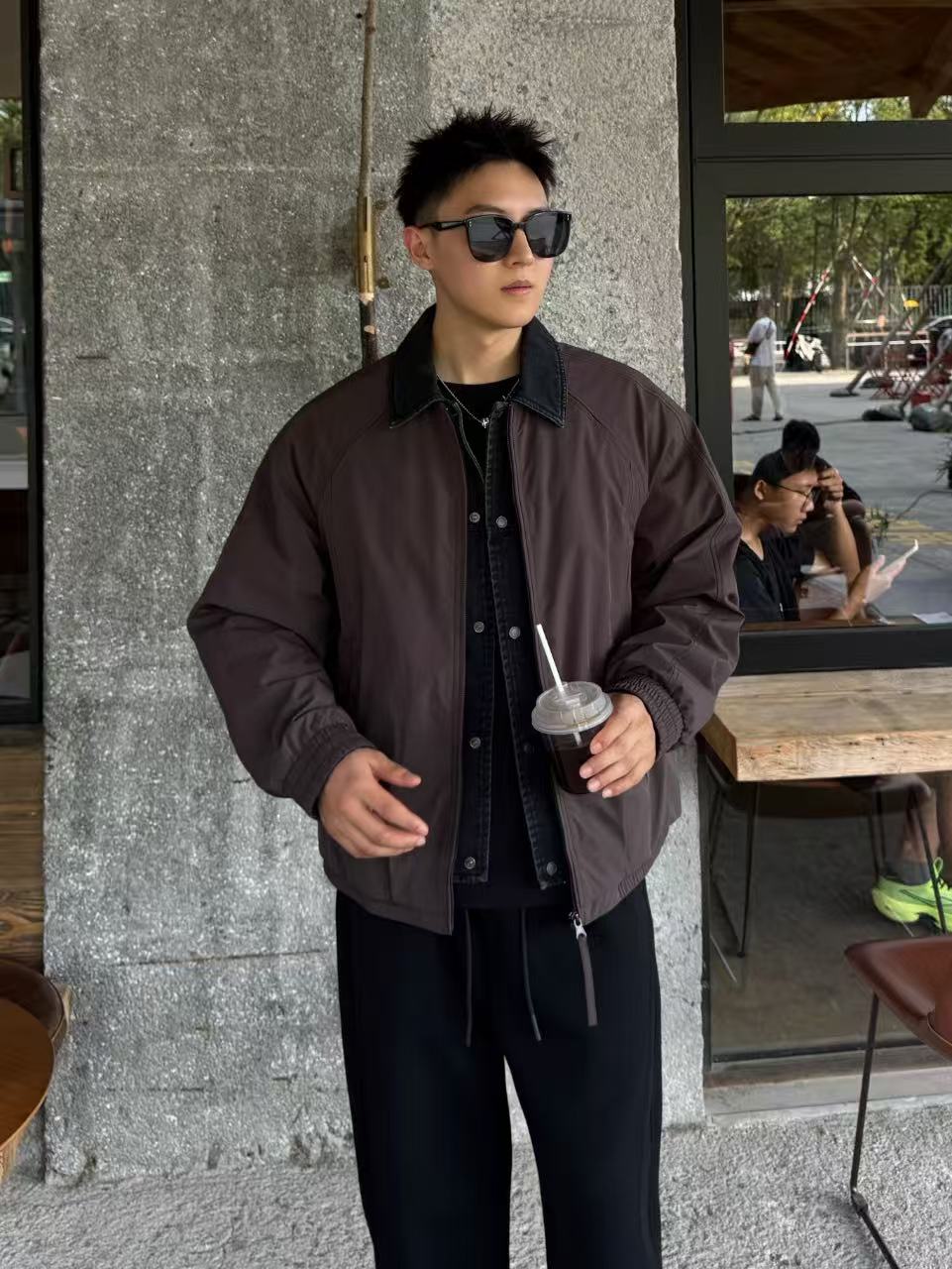 冬季新款男士高品质羽绒服翻领牛仔拼接假两件时尚短款修身潮流