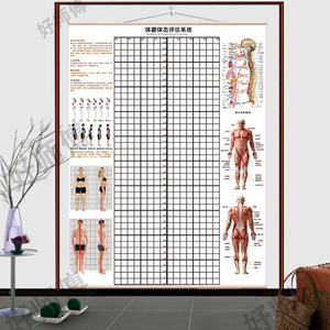 现货挂式体态评估表免费加LOGO健身体测表瑜伽人体位姿势对比图