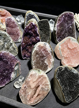 天然 紫水晶 黑森林 彩色 软糖 晶镇 水晶摆件 家居装饰