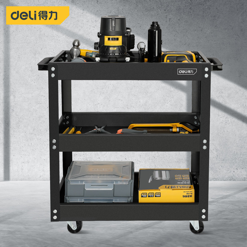 得力工具车汽修工具置物车间多功能三层收纳大空间便捷移动手推车