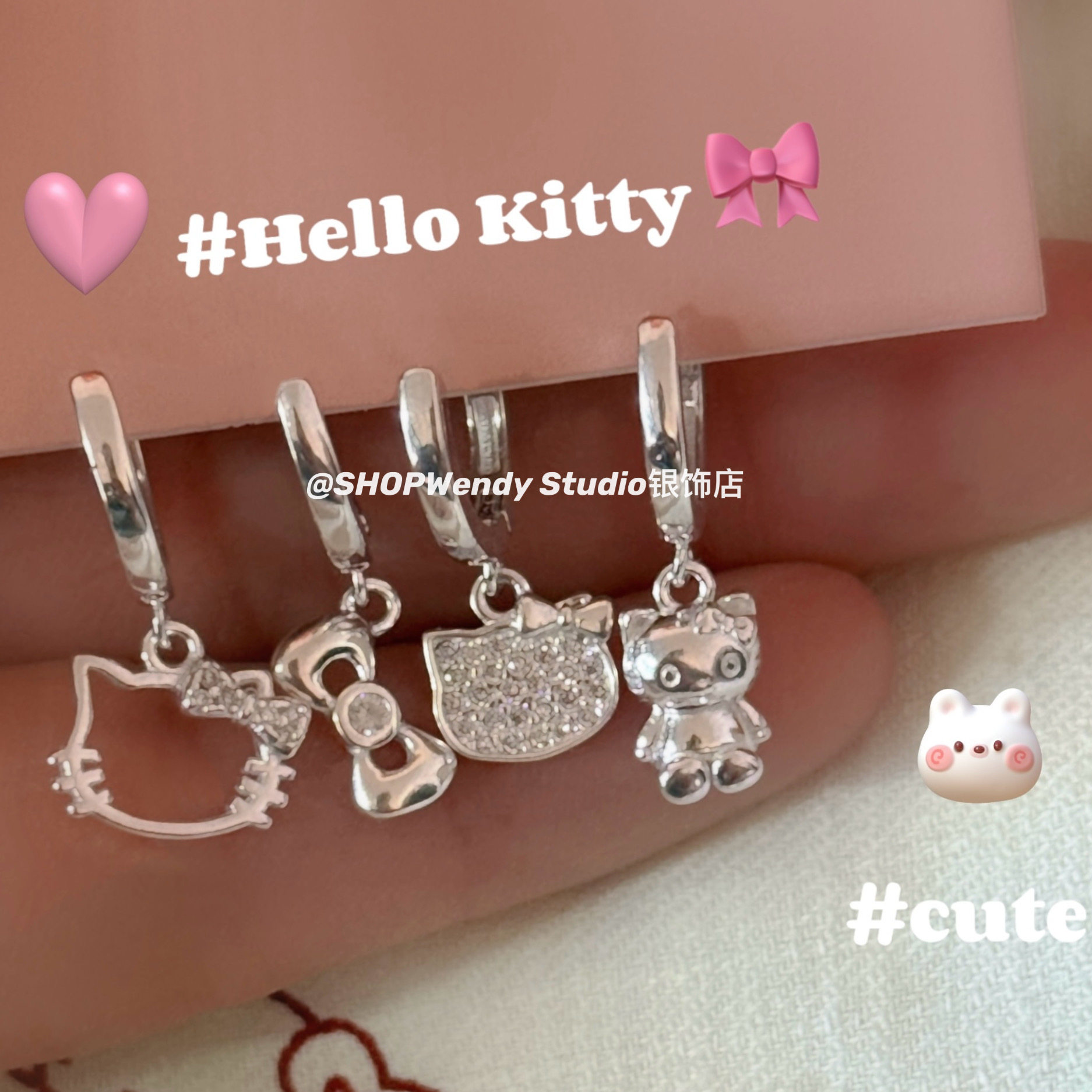 hellokitty猫咪甜美足银耳扣