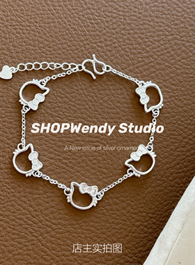 SHOPWendy｜足银990可爱卡通kitty猫头少女心手链不掉色