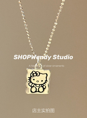 Kitty猫S925纯银方块项链