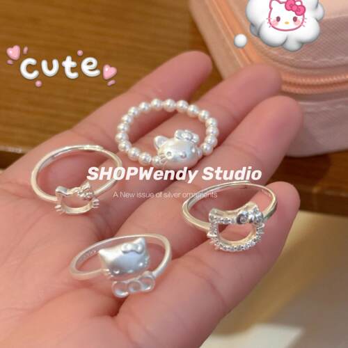 可爱少女心kitty纯银戒指
