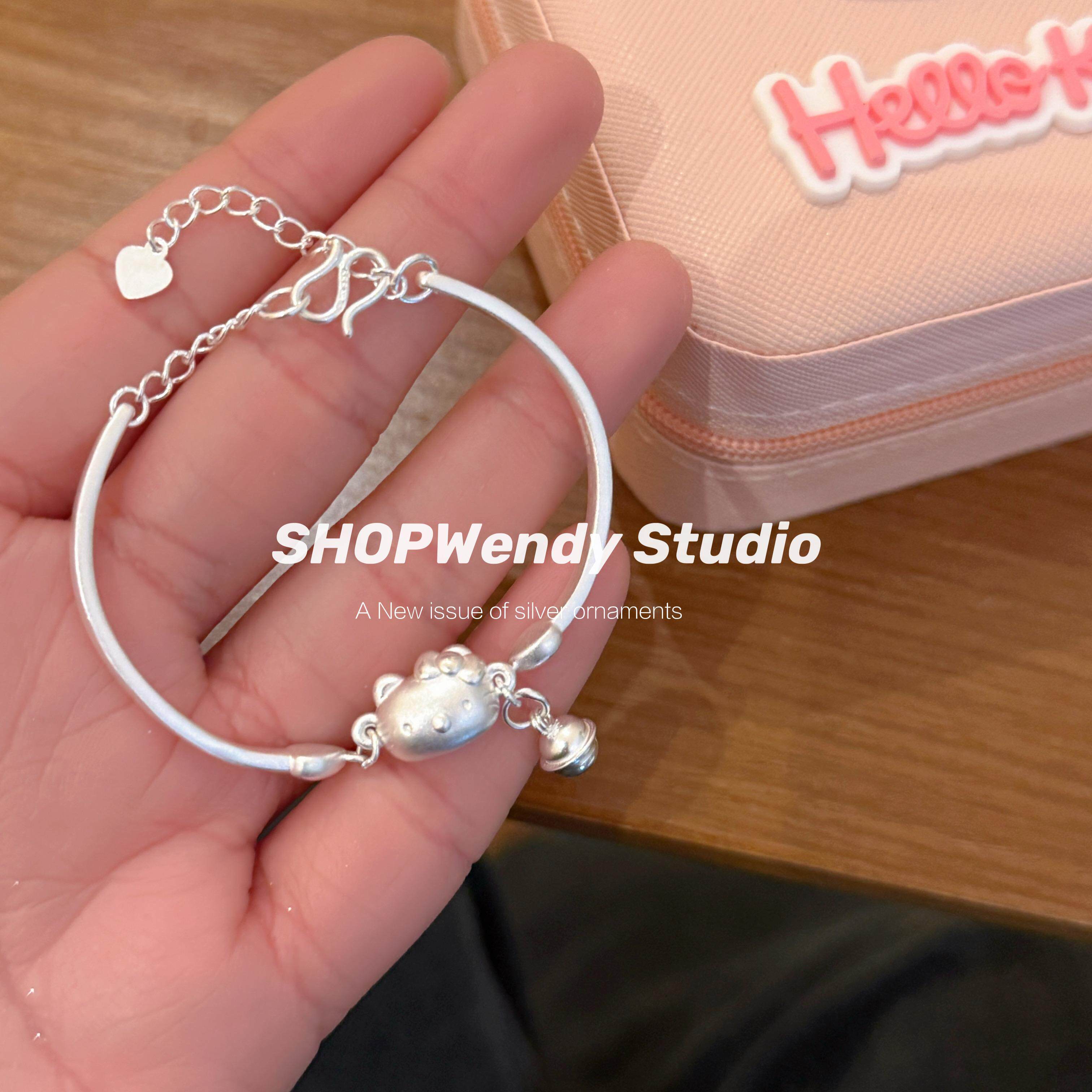 SHOPWendy | 足银999可爱卡通hellokitty铃铛弯管少女心手镯链