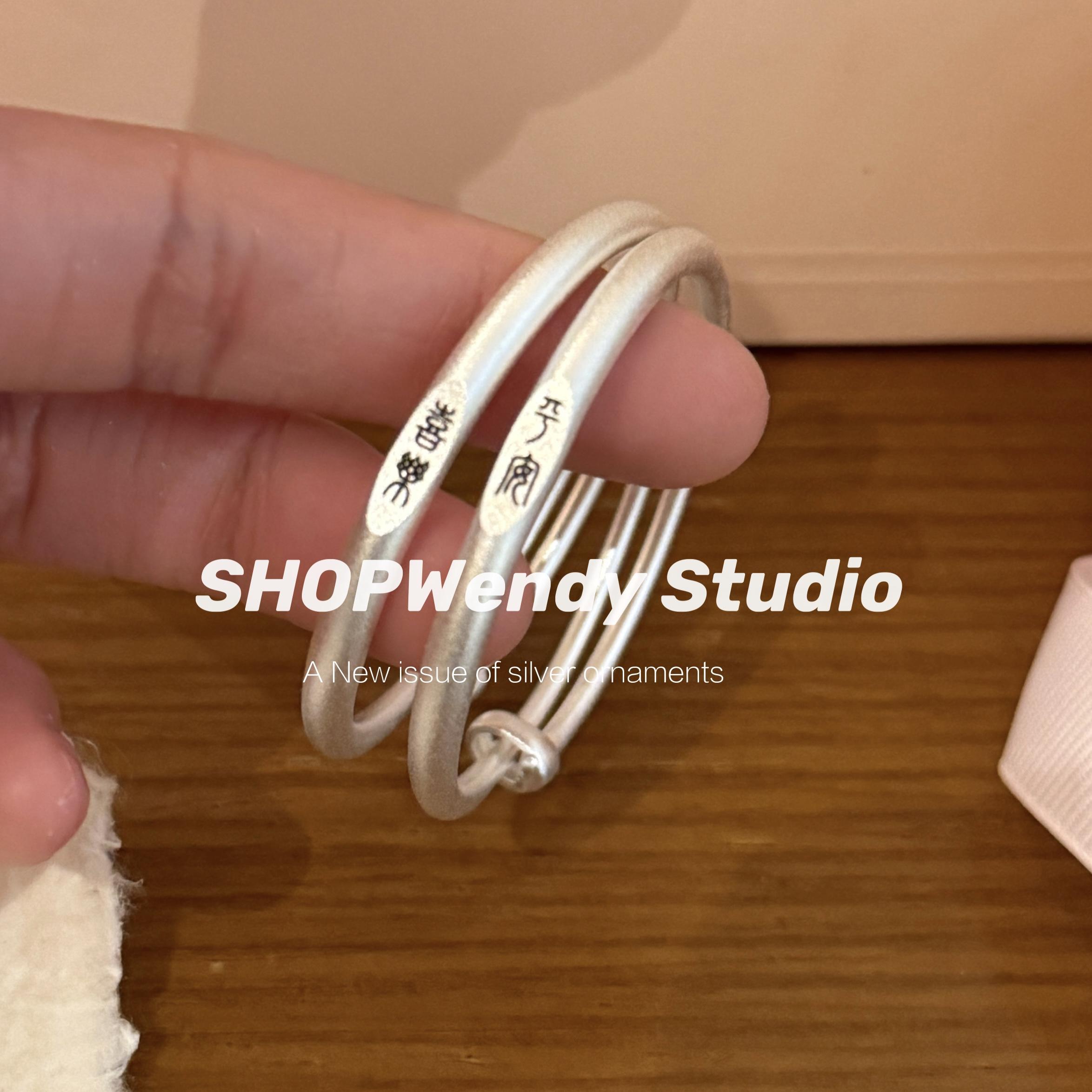 SHOPWendy | 满月周岁礼平安喜乐999.9足银纯银儿童手镯一对