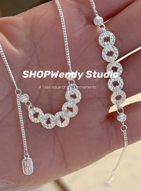 招财碎冰冰五帝钱纯银手链项链