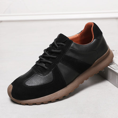 2025秋冬新款真皮男士绑带休闲皮鞋牛筋底舒适德训鞋子厂家