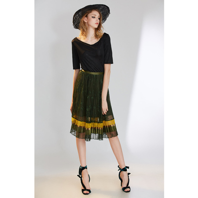 d2c女士闪亮露背绿色镂空半裙