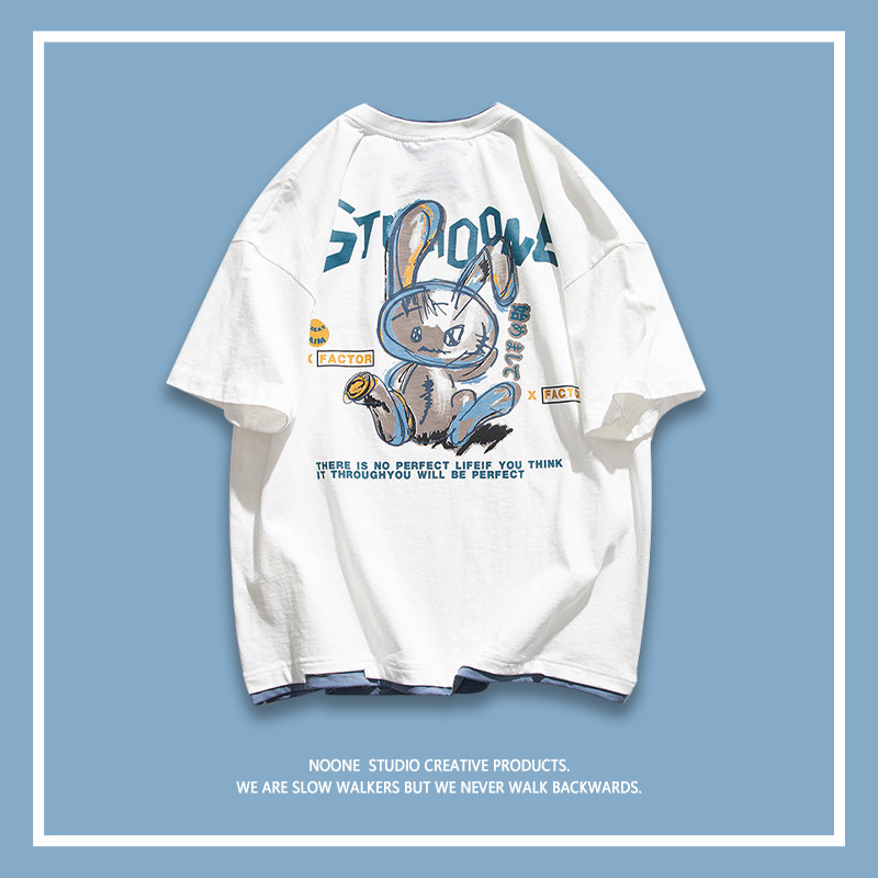 高光兔兔 | noone | 小众设计感 涂鸦卡通印花情侣 | 男女短袖t恤