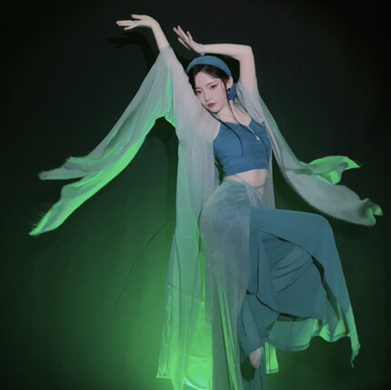 小橙子同款青蛇白蛇舞蹈演出服表演练功装古典舞台抖音汉服仙女衫